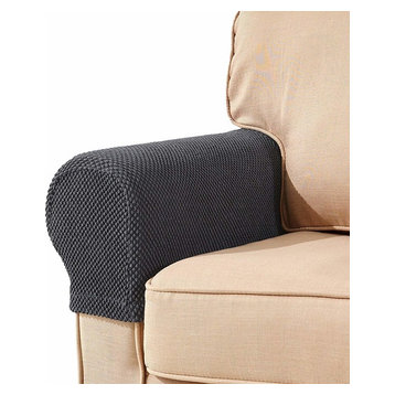 Subrtex Spandex Stretch Fabric Armrest Covers Armchair Slipcovers, Gray