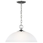 Generation Lighting - Geary Pendant Light in Chrome - The Sea Gull Collection Geary one light indoor pendant in Chrome enhances the beauty of your home with ample light and style to match today's trends. Adaptability takes center stage with the Geary Collection. This series of traditional up-light pendants, semi-flush and flush-mount fixtures feature decoratively bowed arms and constructed of rectangular steel tubing. Geary is a true cross-collection piece, offered in four beautiful finishes Midnight Black, Brushed Nickel, Chrome and Bronze. The Geary has a universal appeal matching 24 different Sea Gull Collection interior collections. Offering subtle style with practical design, Geary is at home in almost any room. The fixtures have a fluid movement with a traditional look to complement a wide range of decor.  This light requires 1 , 100 Watt Bulbs (Not Included) UL Certified.