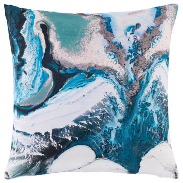 Ebru EBR-001 Pillow Cover, Blue, 22"x22", Pillow Cover Only