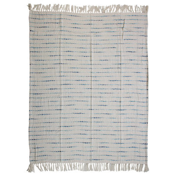Shimmer Stripe Woven Throw Blanket with Fringe, Blue