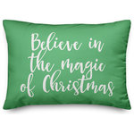 Designs Direct Creative Group - Believe, The Magic of Christmas, Light Green 14x20 Lumbar Pillow - Decorate for Christmas with this holiday-themed pillow. Digitally printed on demand, this  design displays vibrant colors. The result is a beautiful accent piece that will make you the envy of the neighborhood this winter season.