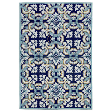 Ravella Floral Tile Indoor/Outdoor Rug Navy, 3'6"x5'6'