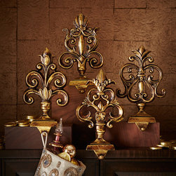 Antiqued-Gold Baroque Stocking Hooks - Christmas Stockings And Holders