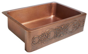 Ganku 33" Farmhouse Copper Single Bowl Kitchen Sink With Scroll