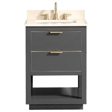 Allie 24" Vanity, Twilight Gray With Gold Trim, Natural 1" Crema Marfil