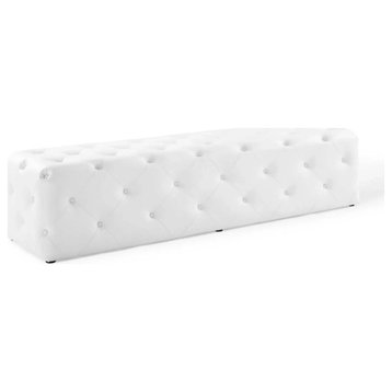 Wilder White 72" Tufted Button Entryway Faux Leather Bench