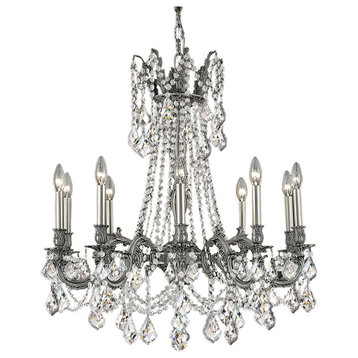 Versailles Pewter Chandelier, Clear, French Cut, European, LED Bulb