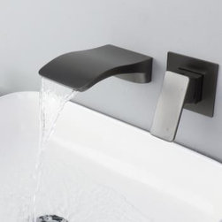 Brass Grey Finished Wall Mounted Waterfall Separated Bathroom Sink Faucet TG0328F - Bathroom Sink Faucets