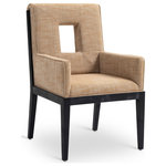 Meridian Furniture - Gwendolyn Upholstered Dining Arm Chair, Cognac, Linen Textured, Black Finish - A masterpiece of modern elegance and comfort, the Gwendolyn cognac linen textured fabric dining armchair is where modern design meets timeless charm. Designed with comfort in mind, it features a high back and luxurious cushioning, perfect for long dinners or lively gatherings. The black wood frame adds a rustic touch, effortlessly balancing the contemporary fabric with a hint of warmth and tradition.