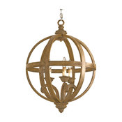 Drexel Curved Wooden Orb 3 Light Chandelier, 24"