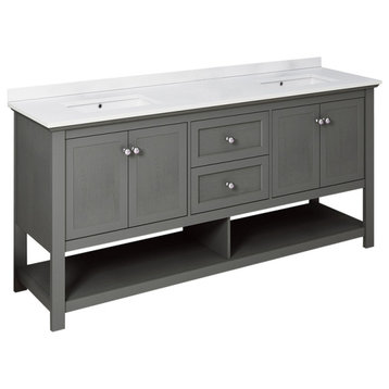 Fresca Manchester Regal 72" Gray Wood Veneer Double Sink Cabinet, Top and Sinks