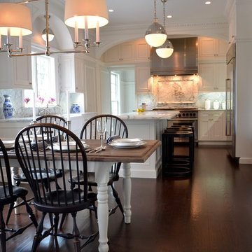 White Kitchen with Carrera Marble Countertops & Backsplash