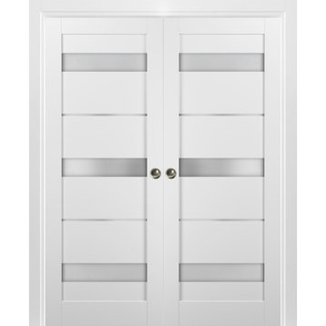 French Double Pocket Doors 72 x 80 & Frames | Quadro 4055 White Silk