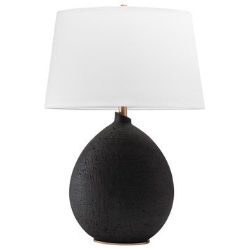 Denali 1 Light Table Lamp, Black Finish, White Belgian Shade