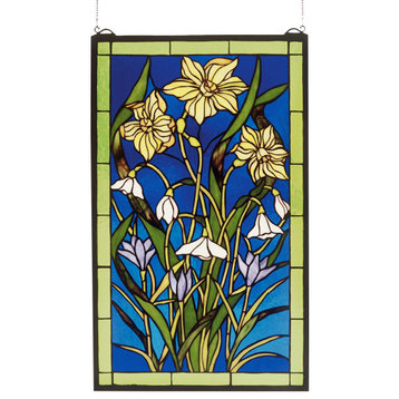 15W X 25H Spring Bouquet Stained Glass Window