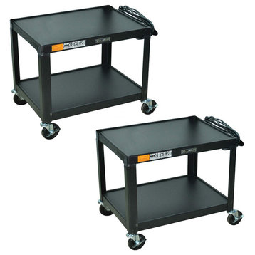 Fixed Height Multipurpose Mobile AV Cart Black and 3 Electric Outlet, Set of 2