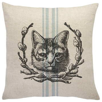 Cat Linen Throw Pillow