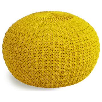 Pemberly Row Traditional Boho Round Knitted Pouf in Yellow