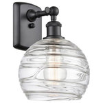 Innovations Lighting - Innovations Lighting 516-1W-BK-G1213-8 Deco Swirl, 1 Light Wall Sconce - Solid Brass 1 Degree Adjustable SwivelsSolidDeco Swirl 1 Light W Matte Black Clear GlUL: Suitable for damp locations Energy Star Qualified: n/a ADA Certified: n/a  *Number of Lights: 1-*Wattage:100w Medium Base bulb(s) *Bulb Included:No *Bulb Type:Medium Base *Finish Type:Matte Black