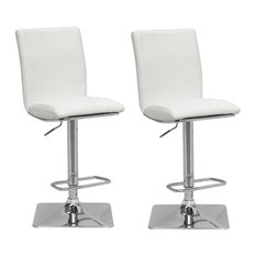 CorLiving - Corliving Dpu-915-B Adjustable Barstool, White Bonded Leather, Set Of 2 - Bar Stools and Counter Stools