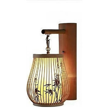 Luxury Japanese Wall Lamp made of Bamboo and Silk for Bedroom, E