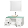 Centra 48" White Single Vanity, Green Glass Countertop, Pyra Bone Porcelain Sink
