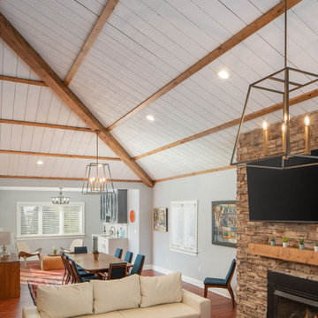 Open Concept Living Space - Shiplap & Rustic Beam Vaulted Ceiling