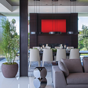 Laurel Way Beverly Hills modern home glass wall open plan dining room