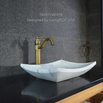 White marble 18'' bathroom vessel sink-Tahiti White