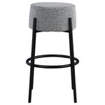 Meridian Furniture - Avalon Counter Stool, Grey, Bar Stool - Give your kitchen or dining area a contemporary makeover with this Avalon grey boucle fabric counter stool. With its matte black iron frame and rich grey boucle fabric, this stool is both sturdy and stylish. This stool is counter height, making it the perfect addition to your breakfast bar or high dining table. A round foot iron foot rest curves around its legs, ensuring your feet don't dangle or grow tired while you sit, and its contemporary design is just right for the modern home.