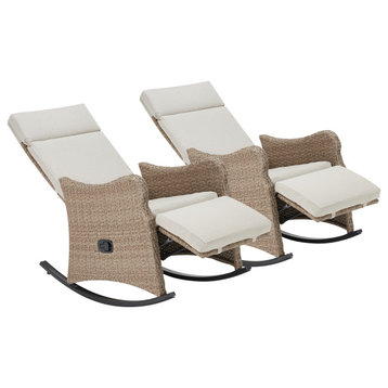 HOMREST Patio Recliner Chairs Set of 2, Ratten Lounge w/ Removable Cushion , Rocking