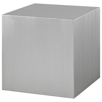 Modern End Table, Stainless Steel Construction With Cube Shape, Silver Finish