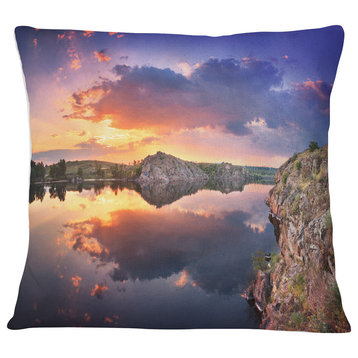 Sunset at River with Large Clouds Landscape Photography Throw Pillow, 16"x16"