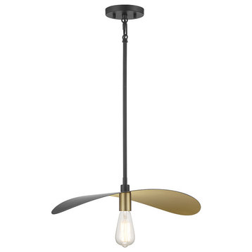 1-Light Pendant, Matte Black and Painted Gold, Matte Black and Painted Gold