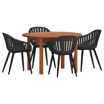 Amazonia Monza 5 Piece Outdoor Round Dining Set With Black Aluminum Chairs