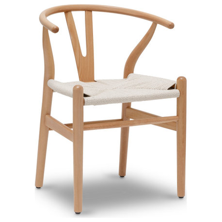 Poly and Bark Weave Dining Chair, Natural, Wood and Rope