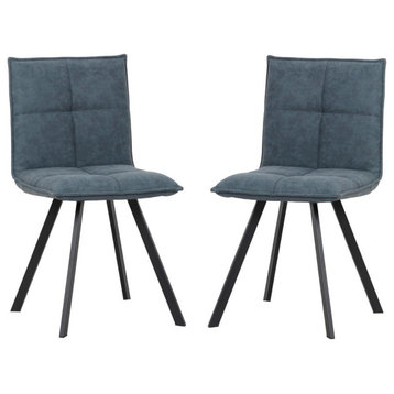 LeisureMod Wesley Modern Leather Dining Chair With Metal Legs Set of 2 WC18BU2