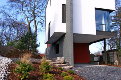 Trendy white exterior home photo in Atlanta