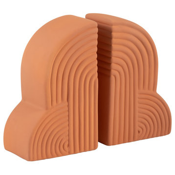 Ceramic Set of 2 13X10" Arches Bookends, Terracotta