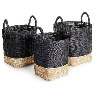 Madura Market Baskets, Set of 3, Black/Natural