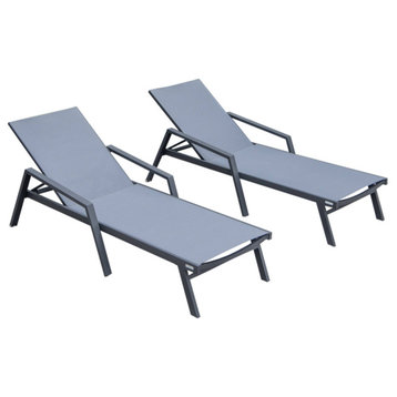 LeisureMod Marlin Patio Chaise Lounge Chair Black Arms Set of 2, Dark Gray