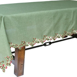 Xia Home Fashions - Holiday Holly Embroidered Cutwork Tablecloth - Tablecloths