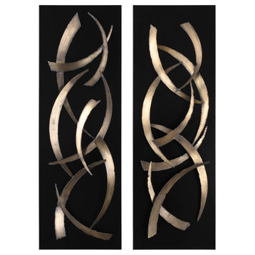 Uttermost 04139 Brushstrokes Two Piece Wall Sculpture Set by - Brushed Gold