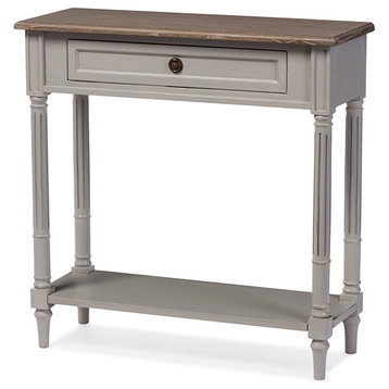 Edouard Distressed Two-tone 1-Drawer Console Table, Gray And Brown Top