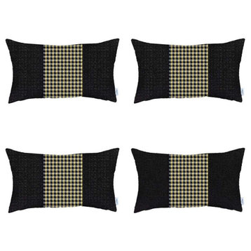 Set of 4 Yellow And Black Center Lumbar Pillow Covers