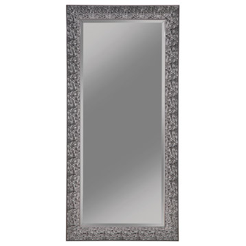 Benzara BM233238 Beveled Accent Floor Mirror With Glitter Mosaic Pattern, Gray