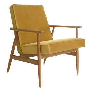Fox Shine Velvet Lounge Chair, Mustard Yellow