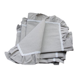 Xia Home Fashions - Ruffle Trim Taupe with White Lace Napk", 20"x20", Set of 4 - Napkins