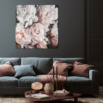 Hand-painted floral wall art - Elegant framed canvas painting "Bouquet of Peonie