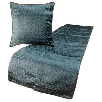 Decorative Queen 74"x18" Bed Throws Runner Hexagon Pattern, Hexagon Lagoon